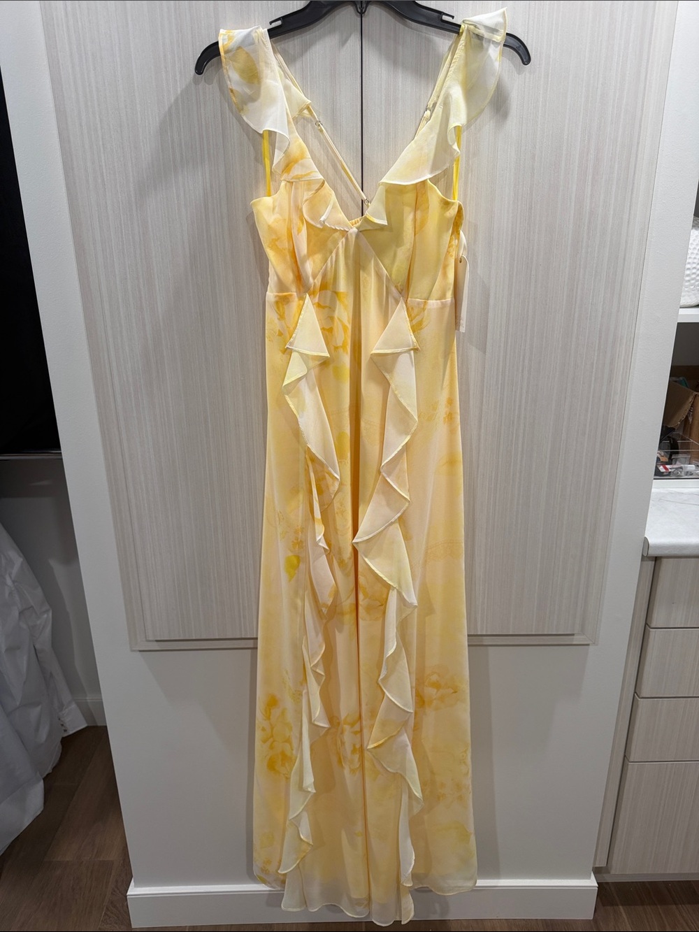 Gianni Bini Yellow Floral Ruffle Maxi Dress